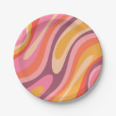 Wavy Loops Groovy Retro Abstract Patroon Papieren Bordje (Voorkant)