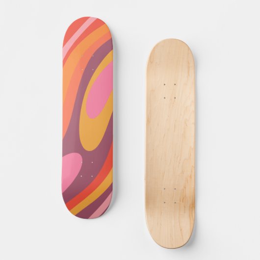 Wavy Loops Groovy Retro Abstract Patroon Skateboard (Voorkant)