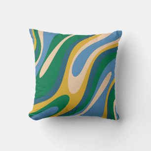 Wavy Loops Retro Abstract Patroon Blauw Groen Kussen