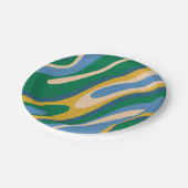 Wavy Loops Retro Abstract Patroon Blauw Groen Papieren Bordje (Gekanteld)