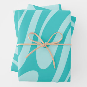 Wavy Loops Retro Abstract Patroon in Aqua Blauwgro Inpakpapier Vel