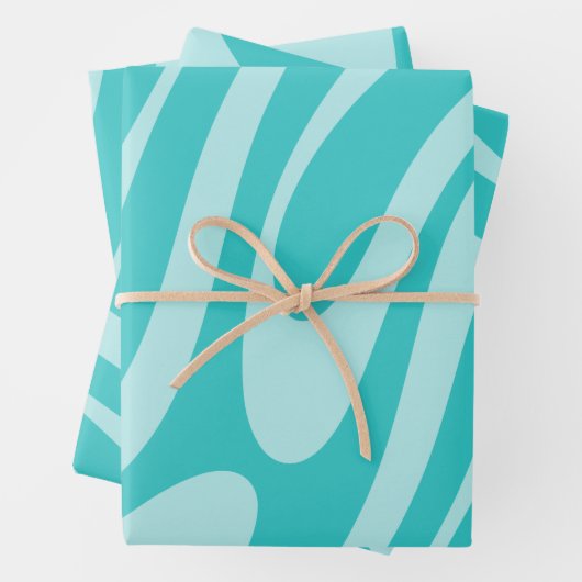 Wavy Loops Retro Abstract Patroon in Aqua Blauwgro Inpakpapier Vel (In situ)