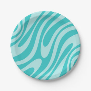 Wavy Loops Retro Abstract Patroon in Aqua Blauwgro Papieren Bordje