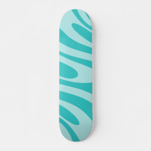 Wavy Loops Retro Abstract Patroon in Aqua Blauwgro Skateboard