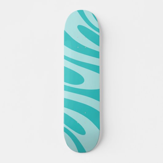 Wavy Loops Retro Abstract Patroon in Aqua Blauwgro Skateboard (Voorkant)