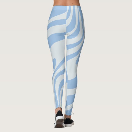 Wavy Loops Retro Abstract Patroonpoeder Blauw Leggings (Achterkant)