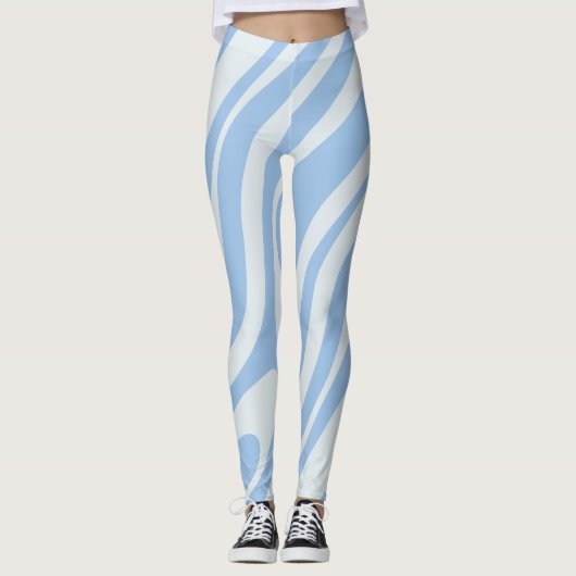 Wavy Loops Retro Abstract Patroonpoeder Blauw Leggings (Voorkant)