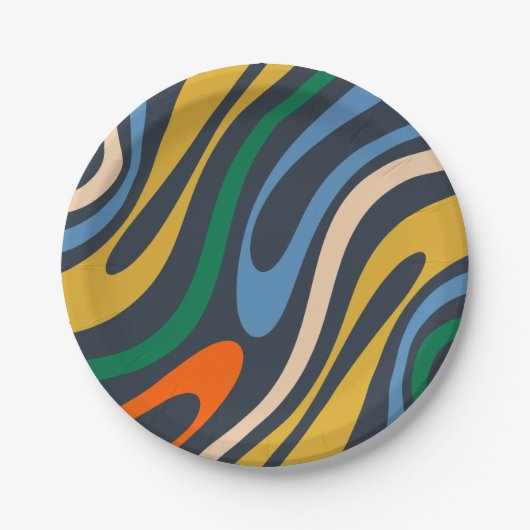 Wavy Loops Retro Modern Abstract Patroon Papieren Bordje (Voorkant)