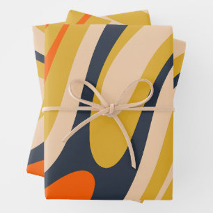 Wavy Loops Retro Modern Abstract Pattern Mustard Inpakpapier Vel