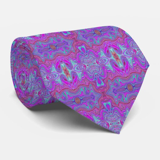 Wavy Magenta en Blue Trippy Marked Pattern Stropdas (Opgerold)