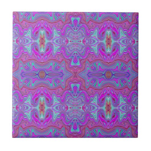 Wavy Magenta en Blue Trippy Marked Pattern Tegeltje (Voorkant)
