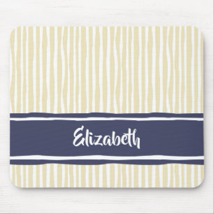 Wavy Painterly Stripes Marine en Crème Met Naam Muismat