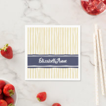 Wavy Painterly Stripes Marine en Crème Met Naam