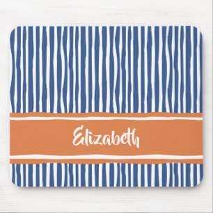 Wavy Painterly Stripes Oranje en blauw met naam Muismat