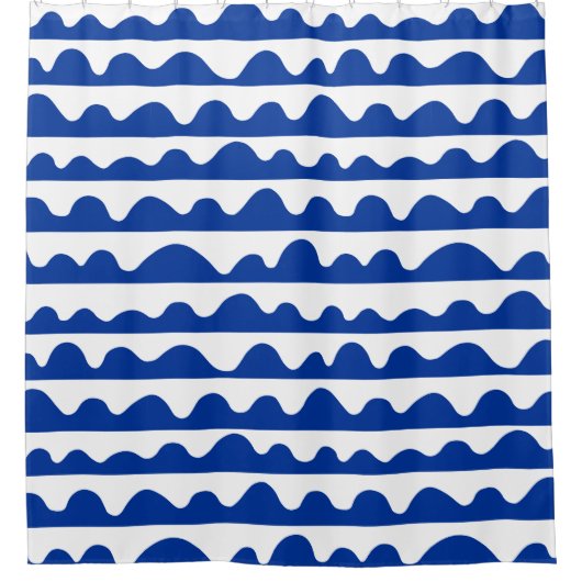 Wavy Pattern 020815 - Navy Blue and White Douchegordijn (Voorkant)
