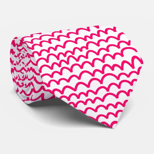 Wavy Pattern - Neon Red on White Stropdas (Opgerold)