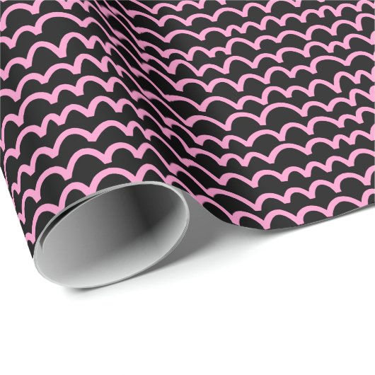 Wavy Pattern - Roze op Black Cadeaupapier (Rol Hoek)