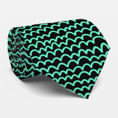Wavy Pattern - Turquoise on Black Stropdas (Opgerold)