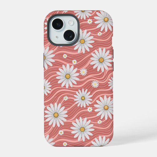 Wavy Pink Daisies iPhone 15 Hoesje (Achterkant)