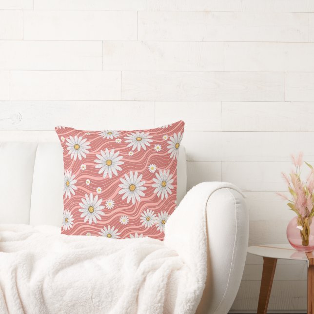 Wavy Pink Daisies  Kussen (Bank)