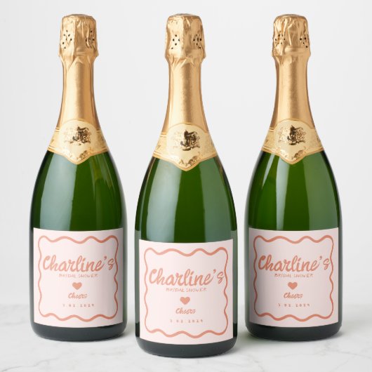 Wavy Pink Pastel Handschrift Retro Vrijgezellenfee Sparkling Wijnetiket (Flessen)