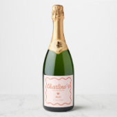 Wavy Pink Pastel Handschrift Retro Vrijgezellenfee Sparkling Wijnetiket (Voorkant)