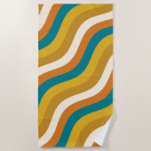 Wavy Pop Stripes Retro Pattern Blauwgroen Ochre Mu Strandlaken (Voorkant)