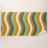 Wavy Pop Stripes Retro Pattern Blauwgroen Ochre Mu Strandlaken (Voorkant)