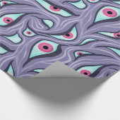 Wavy Psychedelic Horror - Paarse Evil Eye Pattern Cadeaupapier (Hoek)