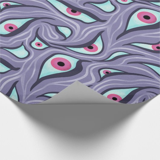 Wavy Psychedelic Horror - Paarse Evil Eye Pattern Cadeaupapier (Hoek)