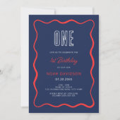 Wavy Red et Blue 1er anniversaire Invitation (Devant)