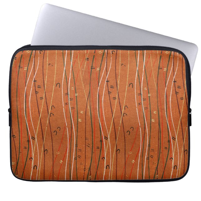 Wavy Red Stripes: moderne Japanse Abstracte kunst Laptop Sleeve (Voorkant)