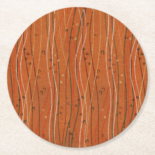 Wavy Red Stripes: moderne Japanse Abstracte kunst Ronde Kartonnen Onderzetter