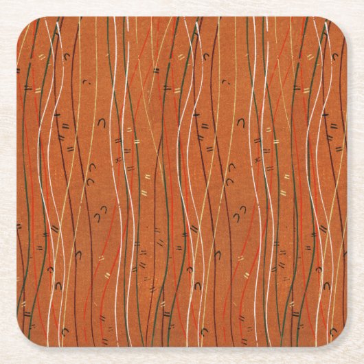 Wavy Red Stripes: moderne Japanse Abstracte kunst Vierkante Kartonnen Onderzetter (Voorkant)