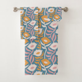  Wavy Retro Groovy Pastel Floral Pattern Bad Handdoek