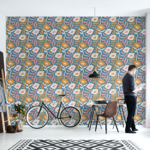 Wavy Retro Groovy Pastel Floral Pattern Behang
