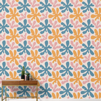  Wavy Retro Groovy Pastel Floral Pattern Behang