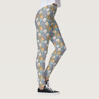  Wavy Retro Groovy Pastel Floral Pattern Leggings