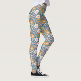  Wavy Retro Groovy Pastel Floral Pattern Leggings