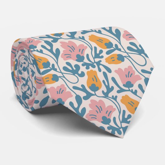 Wavy Retro Groovy Pastel Floral Pattern Stropdas (Opgerold)