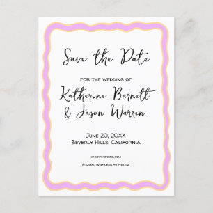 Wavy Retro Groovy Save the Date Waterverf Briefkaart