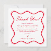 Wavy rood en wit kleurrijke funky bruiloft bedankkaart (Voorkant)