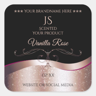 Wavy Roos Gold Decor Zwart Monogram Productlabel Vierkante Sticker