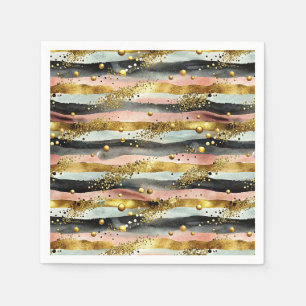 Wavy roze en zwarte strepen met gouden glitter servet