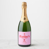 Wavy Roze Rood Handschrift Retro Vrijgezellenfeest Sparkling Wijnetiket (Voorkant)