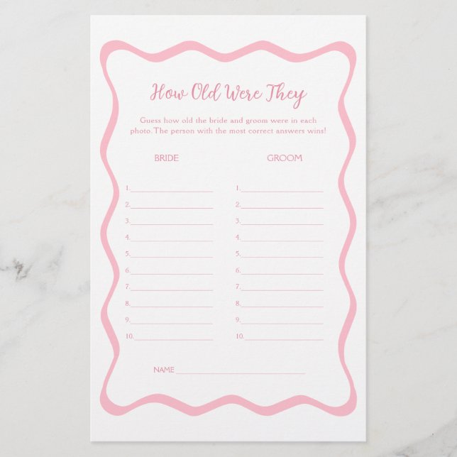 Wavy Roze Vrijgezellenfeest Guess The Age Game (Voorkant)