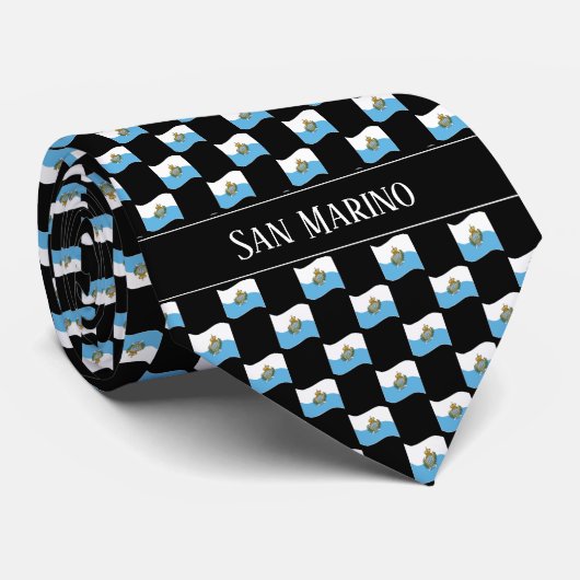 Wavy San Marino Flag Pattern Stropdas (Opgerold)