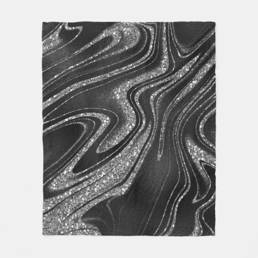 Wavy Sliver Glitter op zwart Fleece Deken (Voorkant)