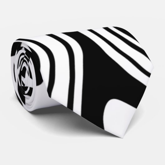 Wavy Stripe Art Zwart Wit Stropdas (Opgerold)