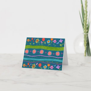 Wavy Stripe Floral Notecard (Blank binnenkant) Kaart